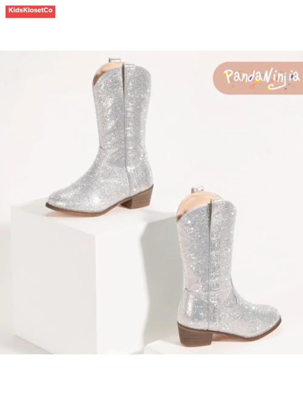 Girls Cowgirl Boots Sparkly Rhinestone Toddler Dress Boot Mid Calf Low Heel